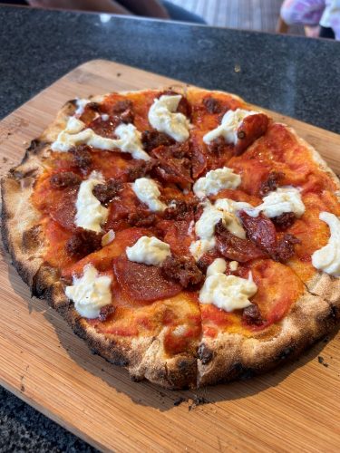 Hot Salami and Nduja Pizza with Stracciatella